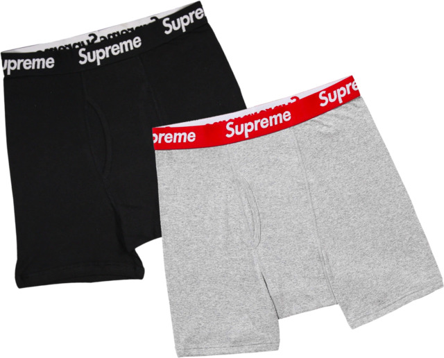 Supreme / Hanes Black + Grey Boxer Briefs Underwear (2 Pack) X