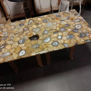 Natural Mix Agate Dining Table, Agate Counter top table, Office Meeting Desk Top - Picture 1 of 7