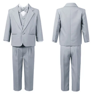 Boys Christening Pageant Outfits 5Pcs Jacket, Vest, Pants, and Tie Wedding Suits - Picture 1 of 47