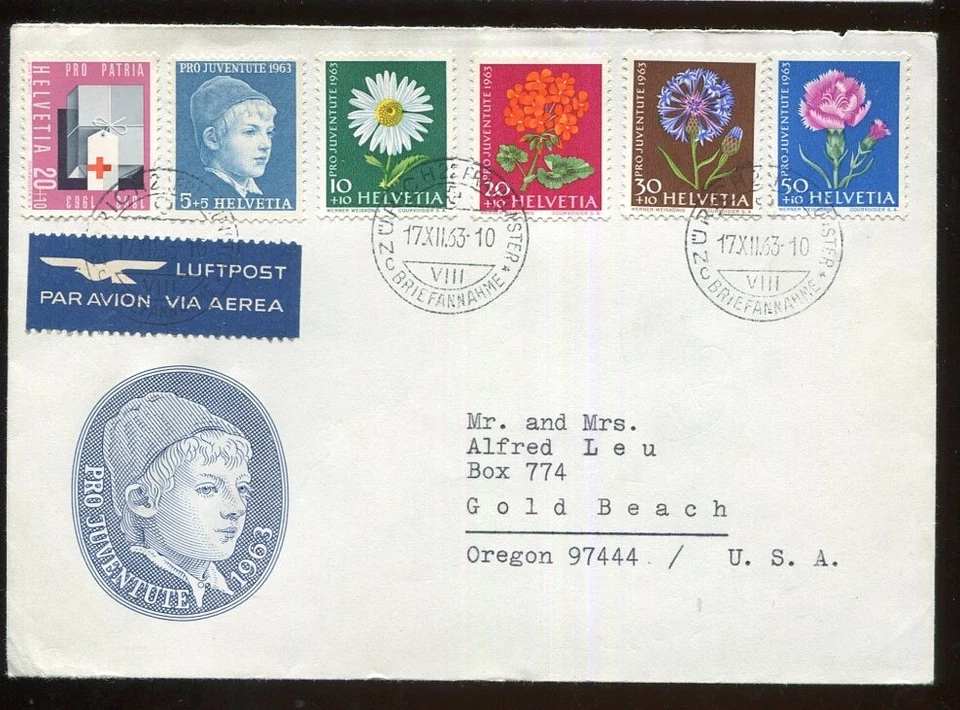 Switzerland  1963 Pro Juventute Postally Used to Gold Beach, Oregon - Image 1 of 1
