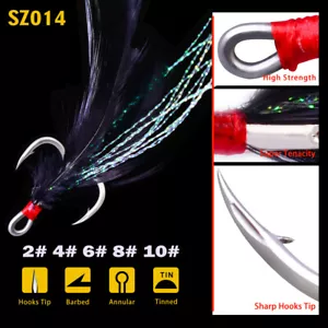 HKAA 10x-100x Sea Fishing Hooks Wild Fishing Hook With Feathers+Barbs Bait Hooks - Picture 1 of 12