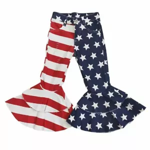Slip a campana doppio volant denim invecchiato bandiera americana bambina 4 luglio - Foto 1 di 1