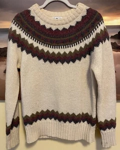 VTG Woolrich Sweater Beige multicolored color Wool Blend Fair Isle Fisherman Med - Picture 1 of 5