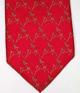 Lands End Mens 64" Long Repp Silk Neck Tie Red Gold Reindeer Christmas Holiday - Picture 1 of 7