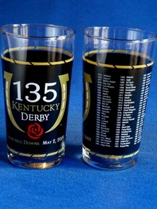 Pair of 2009 135th KENTUCKY DERBY Glasses UNUSED w Churchill Downs Stickers - Picture 1 of 3