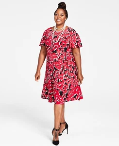Kasper Plus Size Florinda Flutter-Sle Crimson Cream Combo 2X - Picture 1 of 1
