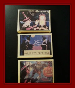 TRE SCATOLE REGALO CARTOLINE D'EPOCA PER HALLOWEEN, VECCHIE SCATOLE STREGHE - Foto 1 di 3