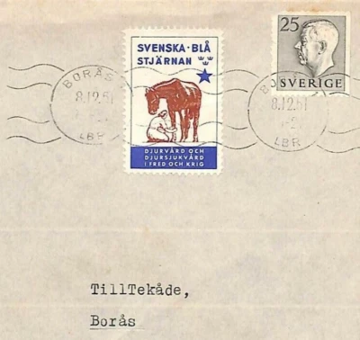 SWEDEN Cover Boras *VETERINARY LABEL*Well-Tied 1951 HORSES {samwells}L130 - Image 1 of 3