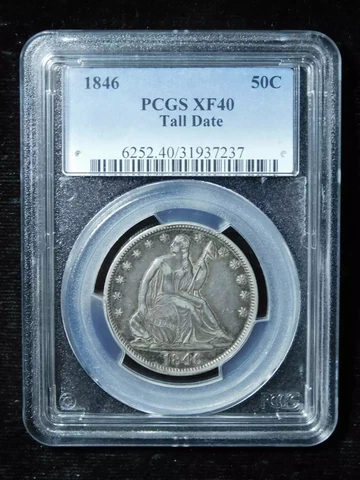 1846 50c Seated Liberty Half Dollar w/ Tall Date - PCGS XF40 Cover