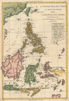 Antique Map "La Presqu’Isle de L’Inde Au Dela du Gange" Rigobert Bonne, 1780 - Image 1 of 4