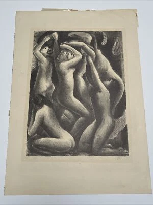 古董 JO CAIN LITHOGRAPH NUDES 在罗德岛艺术博物馆 WPA 中禁止使用 — 第 1/4 张图片