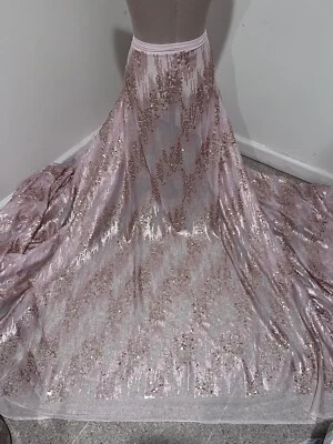 Blush pink sequins Embroidery Lace Fabric 50” Width Sold By The Yard - Image 1 of 4