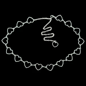 Cinturón de metal tono plata corazón abierto cintura ajustable cadena eslabón coqueto moda chic - Imagen 1 de 8