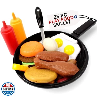 25 PCS Play Food Kids Toy Set with Frying Pan Skillet and Spatula - Kitchen C - Image 1 of 4