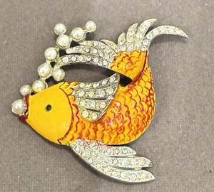 VINTAGE FRÜHE EMAILLE & STRASS TROPISCHE FISCHE BROSCHE - Bild 1 von 4