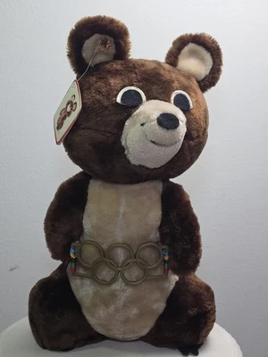 Peluche de colección 1979 R. Dakin Juegos Olímpicos de Moscú Oso Misha 18" con etiqueta Corea 1980 Foto 1 de 4