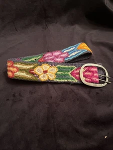 Jenny Krauss Wollgürtel Boho Blumenstickerei Handarbeit Peru Medium 26” - 35” - Bild 1 von 16