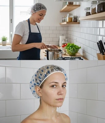 4x Duschhauben Haarschutz Elastisch Wiederverwendbar Haube Haarkappe Duschhaube - Bild 1 von 4