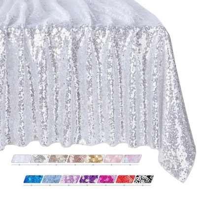 Скатерть 90x156 прямоугольная скатерть с блестками серебристая свадебное столовое белье блестящее... - Изображение 1 из 4
