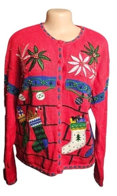 Vtg 90s Ugly Christmas Sweater Hampshire Studio Embroidered Women XL Grannycore  - Image 1 of 4