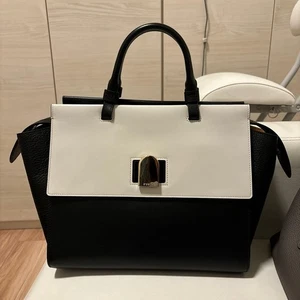 FURLA Emma Schultertasche Bicolor Leder 2-Wege schwarz/weiß Top Zustand - Bild 1 von 6