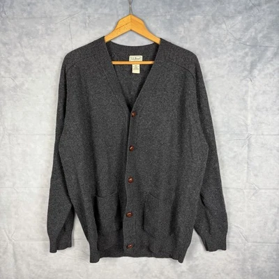 Vintage LL Bean Cardigan Mens Large Tall 100% Lambswool Gray Knit Button Front - Image 1 of 4