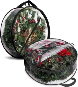 Christmas Wreath Storage Bag 24" - 2 Pack Clear Christmas Wreath Storage Contain - Foto 1 di 12