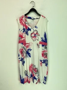 Joules Cream Pink Floral Sleeveless Shift Dress Knee Length V Neck UK 16 - Picture 1 of 13