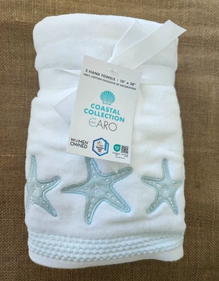 New Caro Home White Starfish Coastal Hand Towel Set of 2 - Image 1 of 3