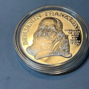 1992 Ben Franklin Firefighters 1 oz Silver Proof Medal with Box - Picture 1 of 6