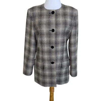 Chaqueta Blazer De Colección Oleg Cassini Talla 10 Marrón Tostado Tweed Dos Bolsillos Botón Delantero Foto 1 de 4