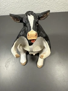 Vintage Holstein Resin Cow Salt & Pepper Shakers Holder - Picture 1 of 7