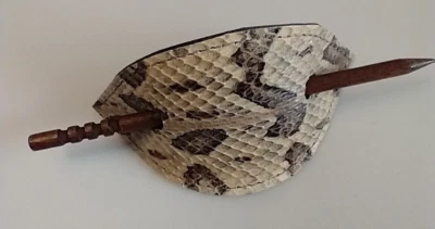 Real Canebrake Rattlesnake Snakeskin Hair Barrette with wood stick Pin - Image 1 of 3