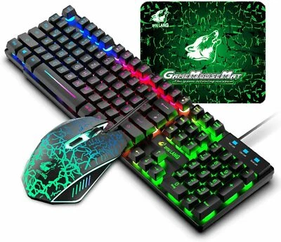 DE Layout Gaming Tastatur Maus Mauspad Set verdrahtet 104 Tasten RGB LED für PC  - Bild 1 von 4