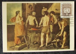 United Nations: FDC Italian-Spanish postcard VELAZQUEZ, LA FUCINA DI VULCAN 1954 - Picture 1 of 2