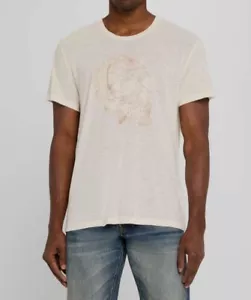 John Varvatos Men's Ivory Linen Embroidered Skull Crewneck T-Shirt Size XXL - Picture 1 of 5
