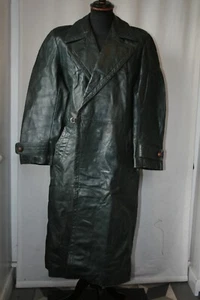 Vtg Laurich 2Erding Green German heavy leather trench great coat M 40 revival - Picture 1 of 20