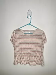 Abercrombie Kids Striped Crop Top Girls Size 15-16 Boxy Short Sleeve Oversized - Picture 1 of 4
