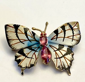 Vintage Brosche Schmetterling rosa Strass und Emaille - Bild 1 von 3