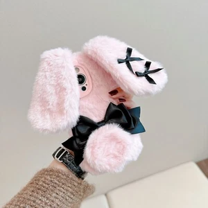 Warm Fluffy Plush Big Bow Rabbit Case For iPhone Samsung Huawei Girl Phone Cover - Picture 1 of 9