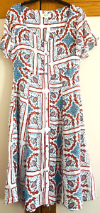 Maeve x Anthropologie Women's Red Blue White Tile Print Midi Dress Size 6-8