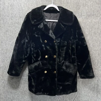 Vintage Jacket Black Faux Fur 50s 70s Black Union Label Double Breasted Flaws - Image 1 of 4
