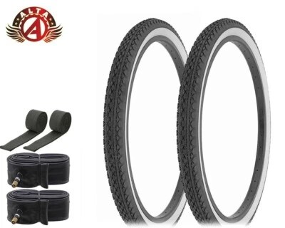ALTA BICYCLE CRUISER TIRES 26 x 2.125 BLACK/WHITE HEAVY DUTY DIAMOND 6pc SET. - Image 1 of 2