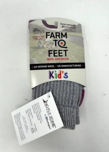 FARM TO FLEET ' KIDS ' MERINO WOOL ' GRAY/PURPLE ' US SIZE 12-2.5 - Picture 1 of 2