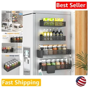 Moveable Magnetic Shelf Fridge Organizer - 4 Pack Spice Rack with Hooks & Cups - Picture 1 of 8