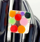 Sobral Unique Square Multi Color Dot Inclusion Artist Made Ring Size 7 Signed