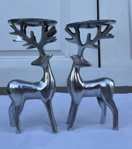 Raro Par de Candelabros Ciervos Ciervos de Metal Tono Plateado de Colección Resistentes - Imagen 1 de 6