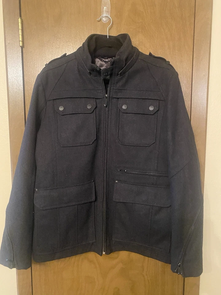 Black Rivet Mens Medium Black Wool Blend  Coat Hooded Full Zip Medium - Image 1 of 4