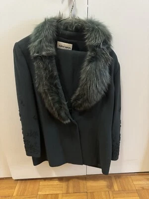 Women’s  Albert Nipon Beaded Skirt And Jacket / Fur Collar, Size 12 - Image 1 of 4