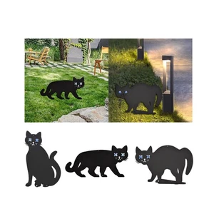 Garden Metal Black Cat Silhouette Stake Party Supplies Accessories Animal Statue - Picture 1 of 22